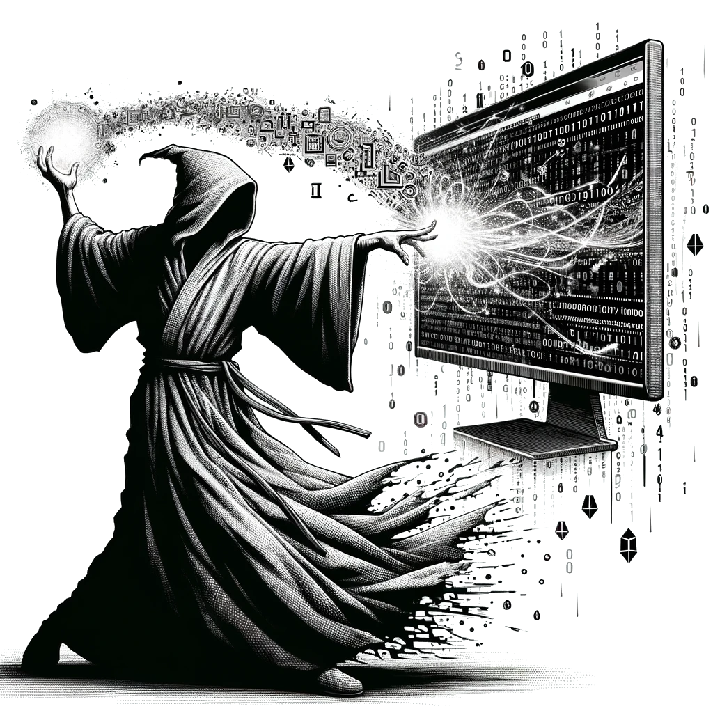 pentest wizard performing desktop application penetration test illustration
