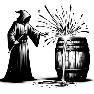 wizard throwing magic at barrel